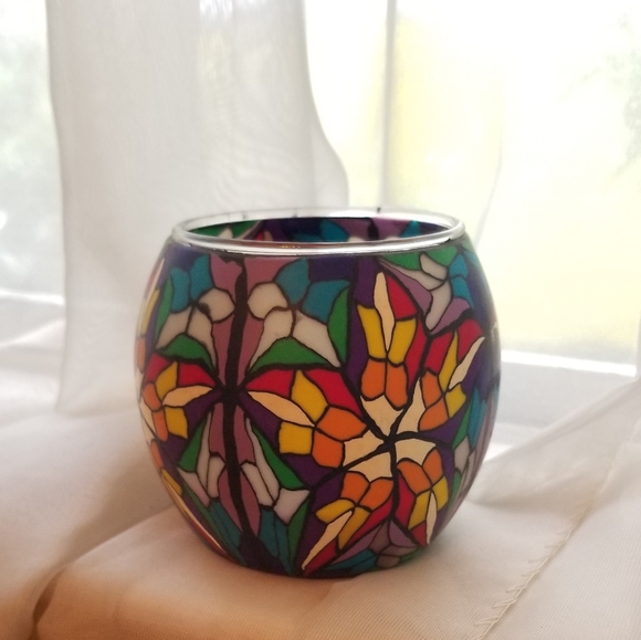 3/$20 Set of 2 Faux Stained Glass Candle Holders
